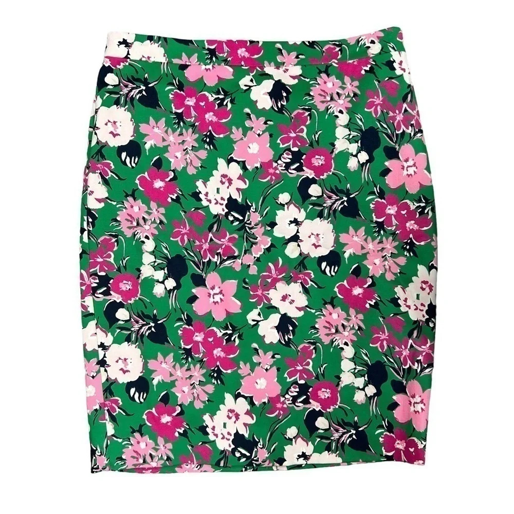 NWT J.Crew Cotton Sateen Floral Pencil Skirt‎ Women’s 4 Lined Green/Pink AV796